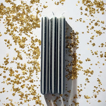 Load image into Gallery viewer, BLACK AND GOLD PINSTRIPES Dip Dye Dinner Candles Trio