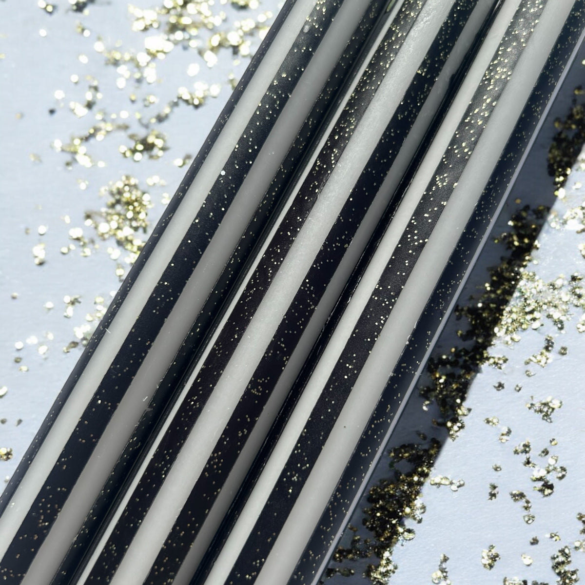 BLACK AND GOLD PINSTRIPES Dip Dye Dinner Candles Trio