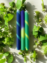 Load image into Gallery viewer, JADE SKIES - Dip Dye and Striped Dinner Candle Trio