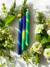 Load image into Gallery viewer, JADE SKIES - Dip Dye and Striped Dinner Candle Trio