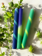 Load image into Gallery viewer, JADE SKIES - Dip Dye and Striped Dinner Candle Trio