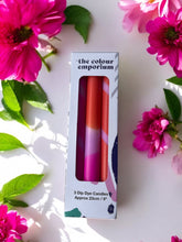 Load image into Gallery viewer, HIBISCUS - Dip-Dyed and Striped Dinner Candle Trio