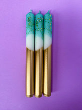 Load image into Gallery viewer, CRUSHED EMERALD Dip Dye Dinner Candle Trio