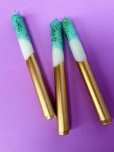 Load image into Gallery viewer, CRUSHED EMERALD Dip Dye Dinner Candle Trio