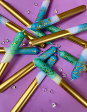 Load image into Gallery viewer, CRUSHED EMERALD AND DEEP ICE Dip Dye Dinner Candle Set