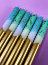 Load image into Gallery viewer, CRUSHED EMERALD AND DEEP ICE Dip Dye Dinner Candle Set