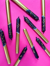 Load image into Gallery viewer, BLACK AND GOLD Dip Dye Dinner Candle Trio