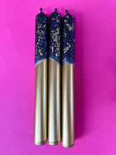 Load image into Gallery viewer, BLACK AND GOLD Dip Dye Dinner Candle Trio