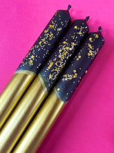 Load image into Gallery viewer, BLACK AND GOLD Dip Dye Dinner Candle Trio