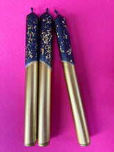 Load image into Gallery viewer, BLACK AND GOLD Dip Dye Dinner Candle Trio