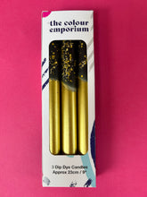 Load image into Gallery viewer, BLACK AND GOLD Dip Dye Dinner Candle Trio