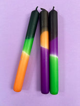 Load image into Gallery viewer, WITCHES HATS SLIME Dip Dye Dinner Candle Trio