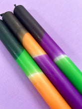 Load image into Gallery viewer, WITCHES HATS SLIME Dip Dye Dinner Candle Trio