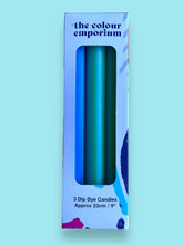 Load image into Gallery viewer, BLUE PINSTRIPES Dip Dye Dinner Candles Trio