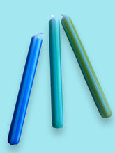 Load image into Gallery viewer, BLUE PINSTRIPES Dip Dye Dinner Candles Trio