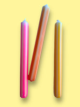Load image into Gallery viewer, YELLOW PINSTRIPES Dip Dye Dinner Candles Trio