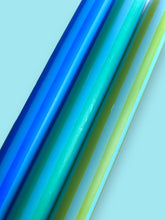 Load image into Gallery viewer, BLUE PINSTRIPES Dip Dye Dinner Candles Trio