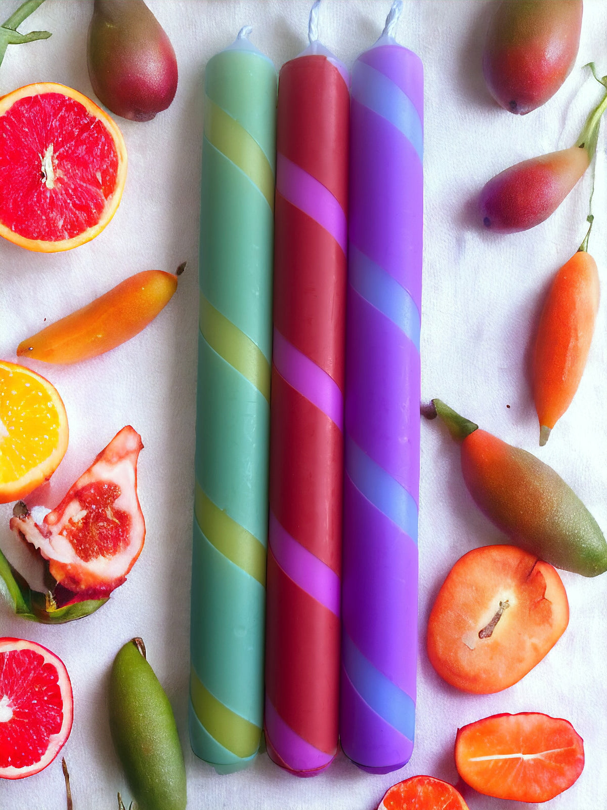 FRUIT TWIST Dip Dye Dinner Candles Trio