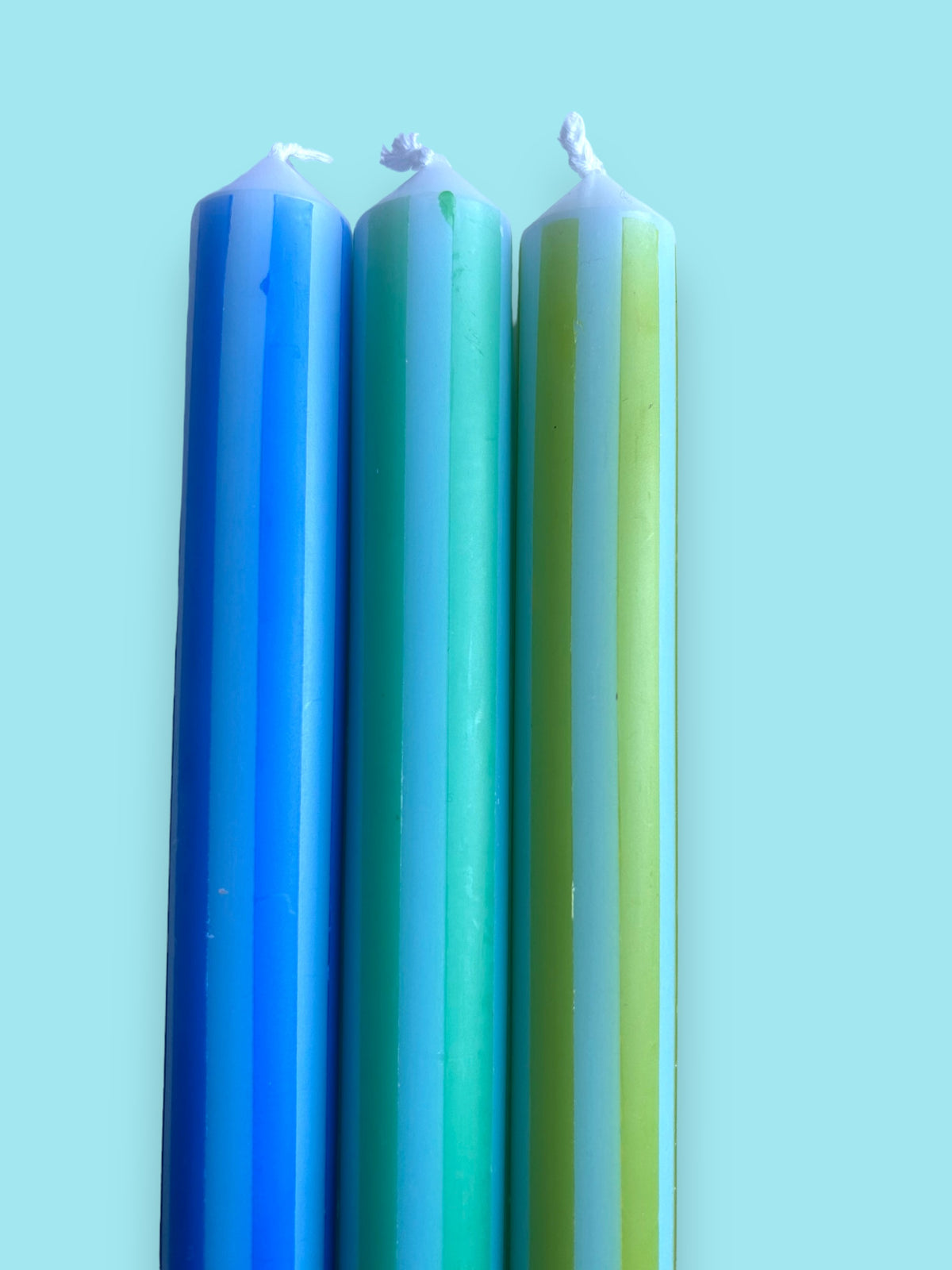 BLUE PINSTRIPES Dip Dye Dinner Candles Trio