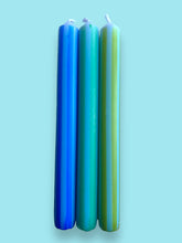 Load image into Gallery viewer, BLUE PINSTRIPES Dip Dye Dinner Candles Trio