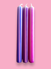 Load image into Gallery viewer, PURPLE PINSTRIPES Dip Dye Dinner Candles Trio