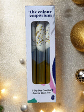 Load image into Gallery viewer, GILDED SILVER Dip Dye Dinner Candle Trio