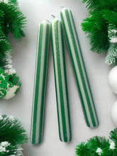 Load image into Gallery viewer, GREEN AND GOLD PINSTRIPES Dip Dye Dinner Candles Trio