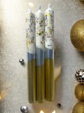 Load image into Gallery viewer, GILDED SILVER Dip Dye Dinner Candle Trio