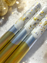 Load image into Gallery viewer, GILDED SILVER Dip Dye Dinner Candle Trio