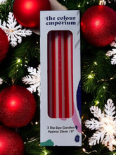 Load image into Gallery viewer, RED AND GOLD PINSTRIPES Dip Dye Dinner Candles Trio