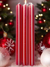 Load image into Gallery viewer, RED AND GOLD PINSTRIPES Dip Dye Dinner Candles Trio