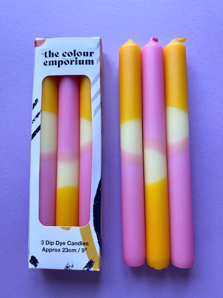 SPRING BONNET Dip Dye Dinner Candles Trio