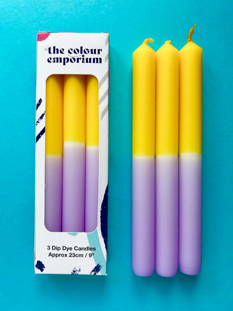 VIOLET DELIGHT Dip Dye Dinner Candles Trio