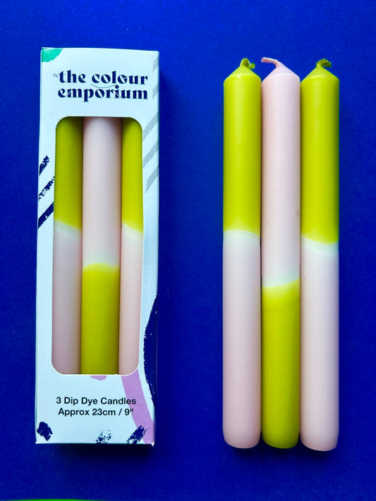 OLIVE BLUSH Dip Dye Dinner Candle Trio