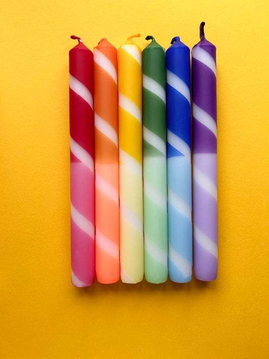 RAINBOW STRIPES Dip Dye Dinner Candles set of 6