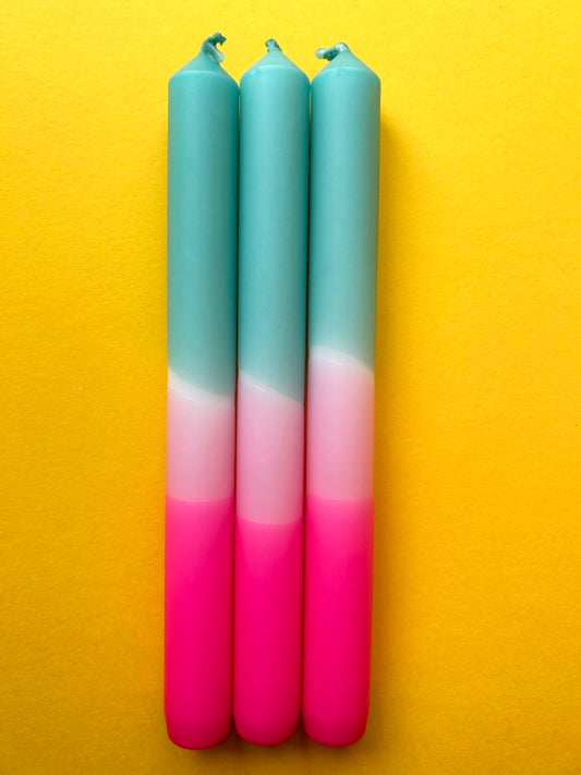 TURQUOISE FLAMINGO Dip Dye Dinner Candle Trio
