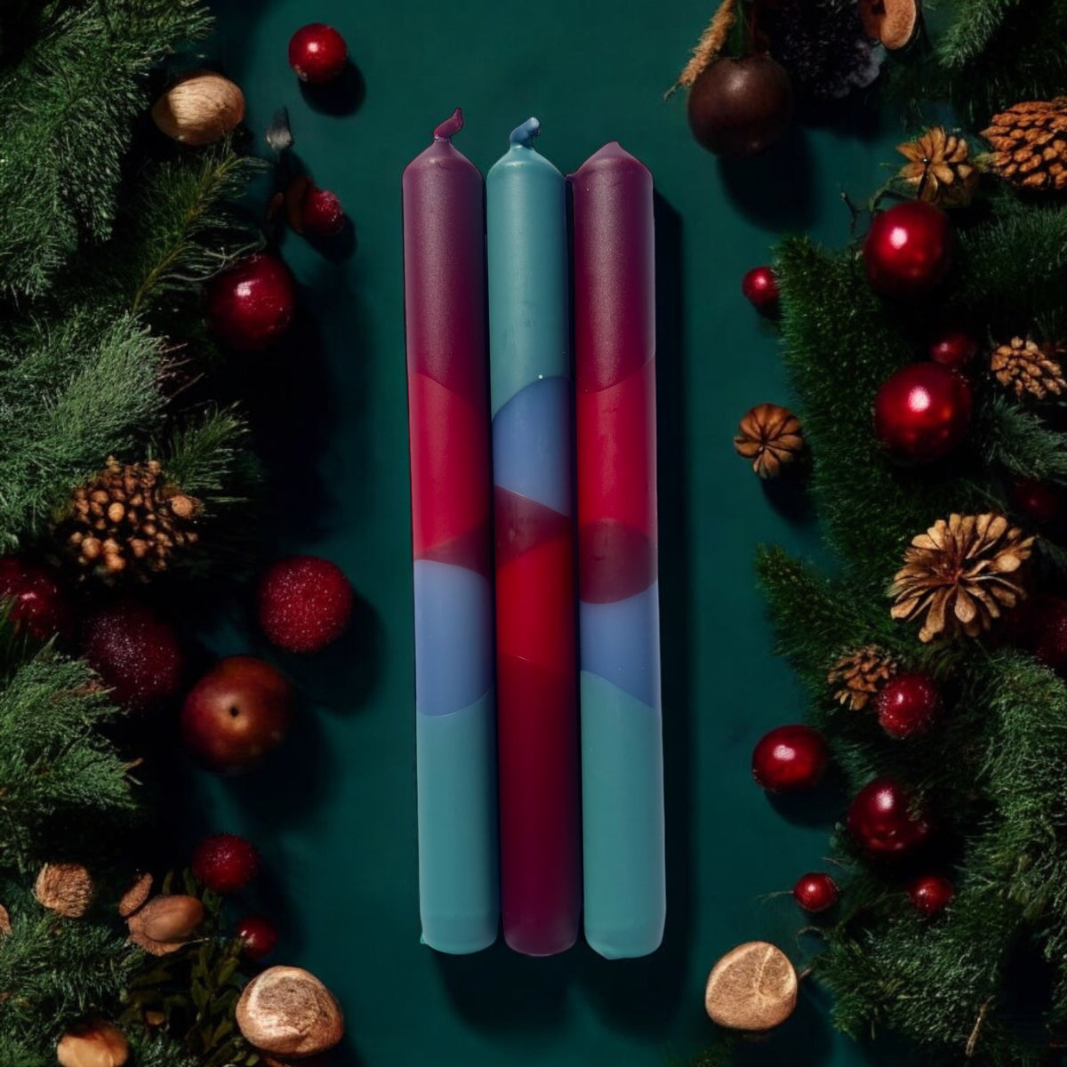 CRIMSON TIDE Dip Dye Dinner Candle Trio