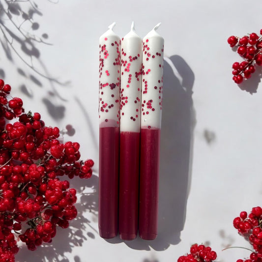BERRY SNOWY Dip Dye Dinner Candle Trio