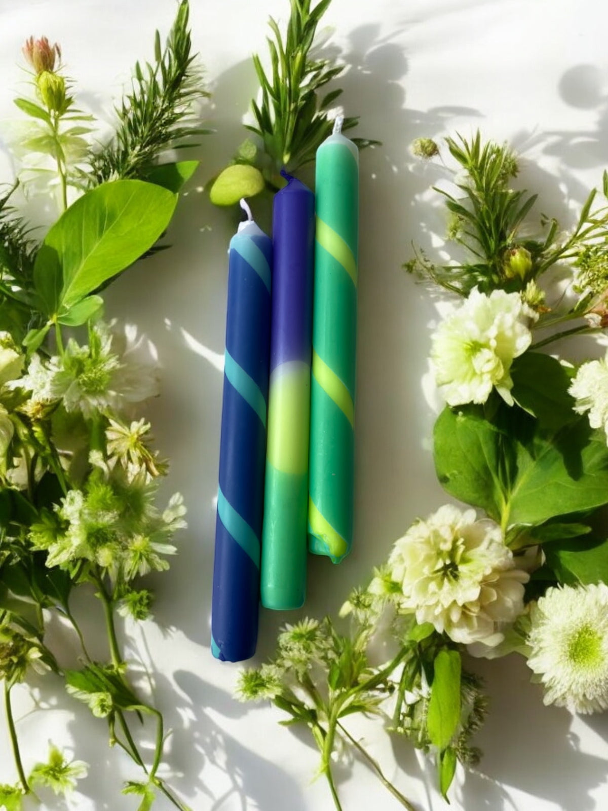 JADE SKIES - Dip Dye and Striped Dinner Candle Trio