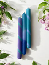 Load image into Gallery viewer, PERIWINKLE - Dip Dye and Striped Dinner Candle Trio
