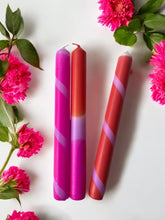 Load image into Gallery viewer, HIBISCUS -  Dip-Dyed and Striped Dinner Candle Trio
