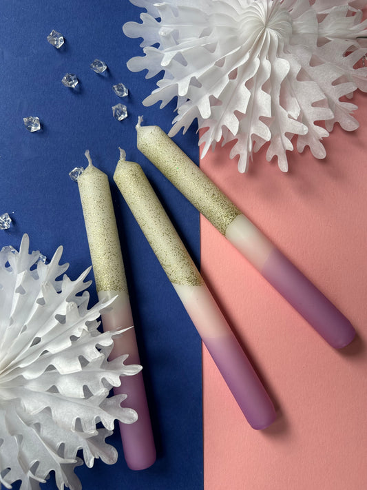 FROSTED PETALS Dip Dye Dinner Candle Trio
