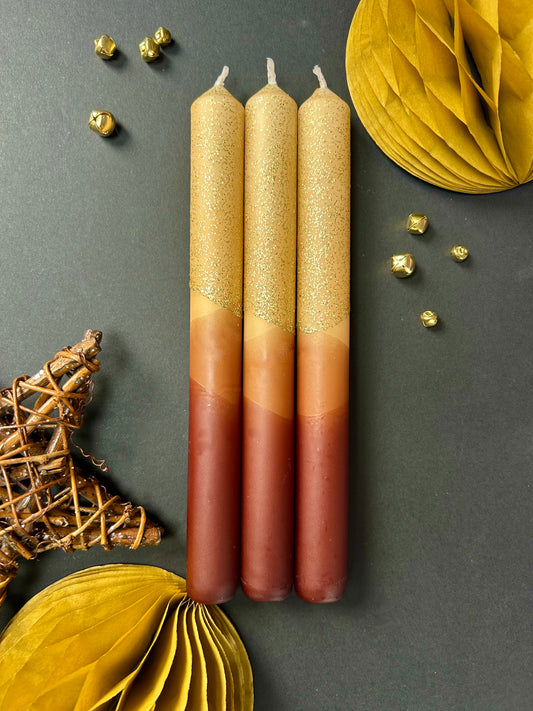 COSY CARAMEL Dip Dye Dinner Candle Trio