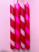 Load image into Gallery viewer, PINK CANDY CANE Dip Dye Dinner Candle Set of 4
