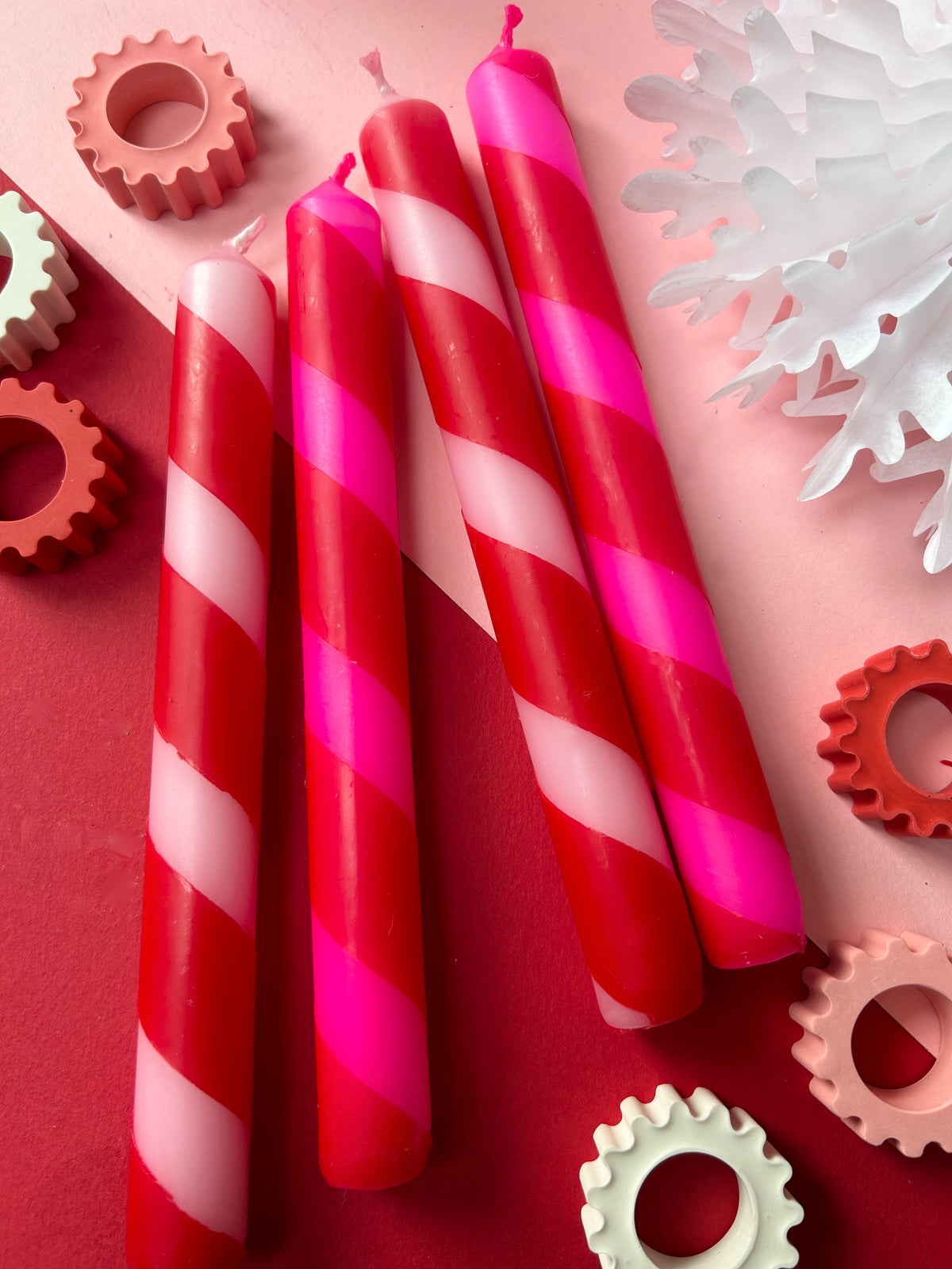 PINK CANDY CANE Dip Dye Dinner Candle Set of 4