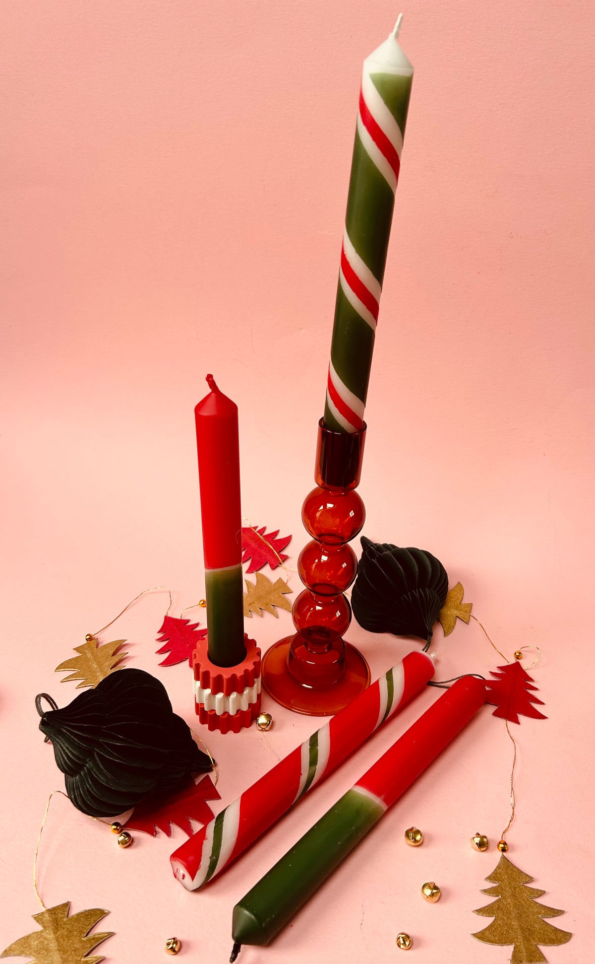 VINTAGE YULETIDE Dip Dye Dinner Candle Set of 4