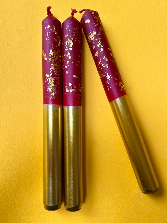 PLUM PUDDING Dip Dye Dinner Candle Trio