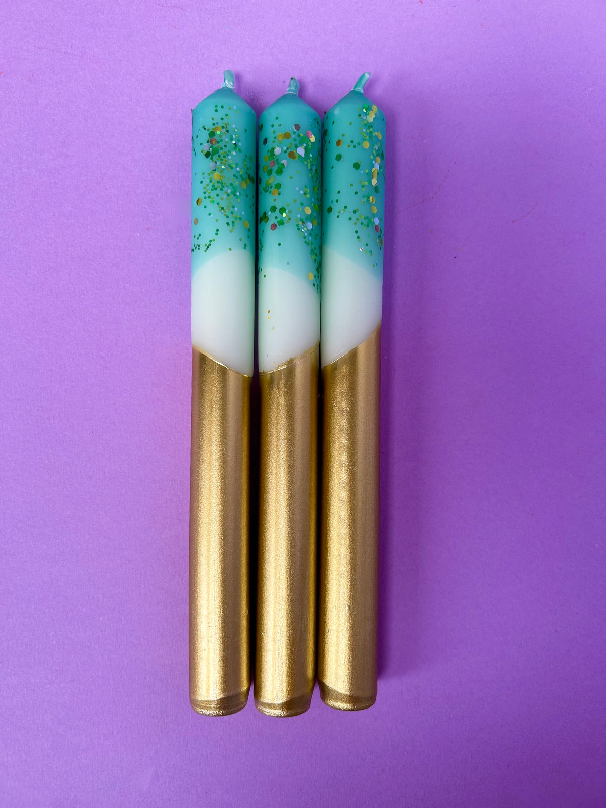 CRUSHED EMERALD  Dip Dye Dinner Candle Trio