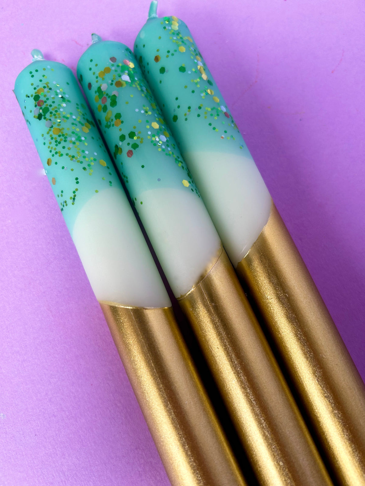 CRUSHED EMERALD  Dip Dye Dinner Candle Trio