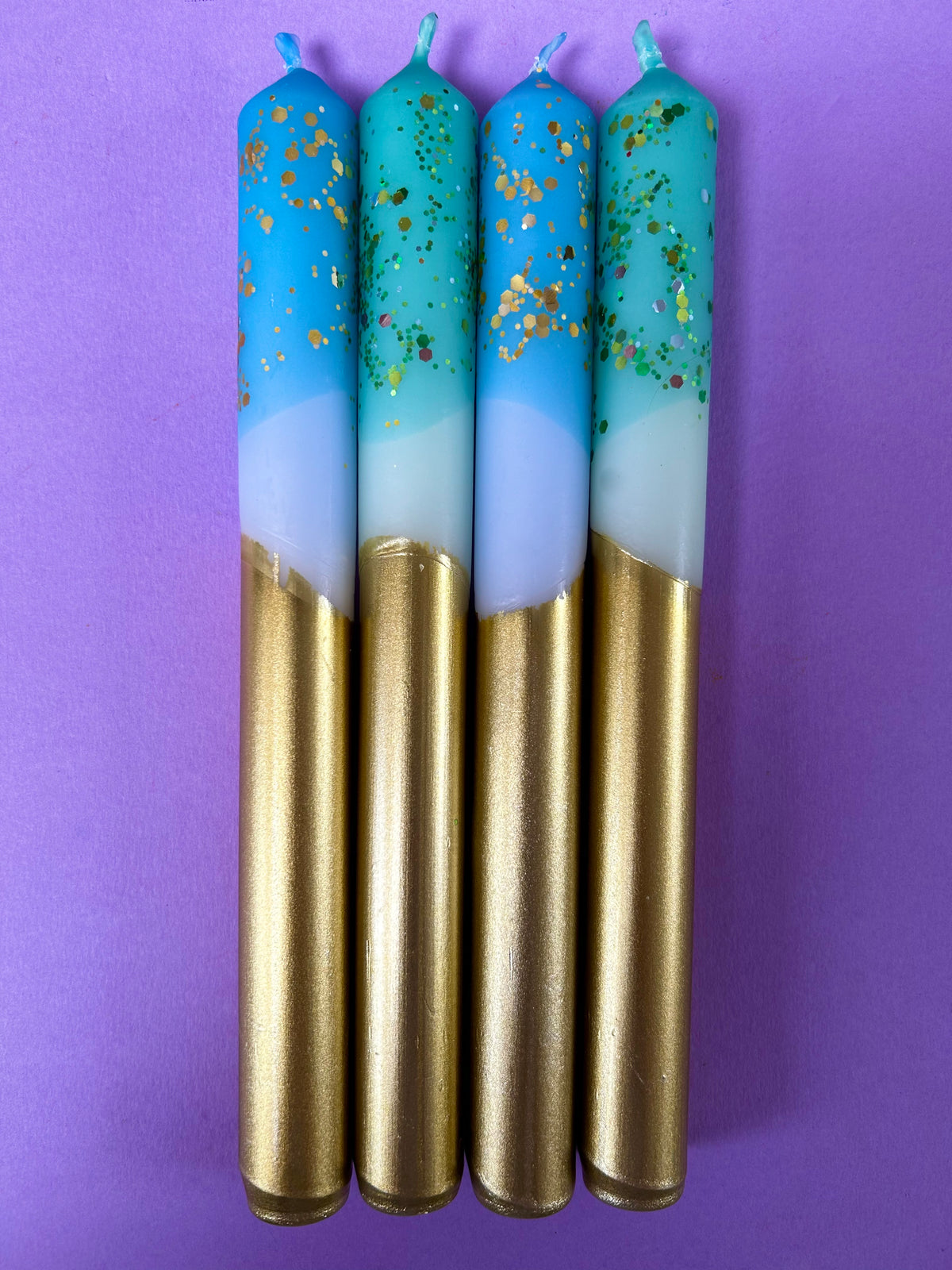 CRUSHED EMERALD AND DEEP ICE Dip Dye Dinner Candle Set